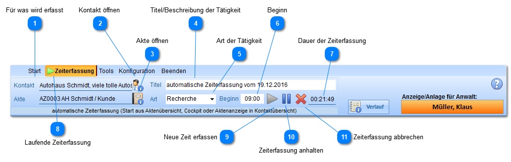 Hauptmenü - Zeiterfassung