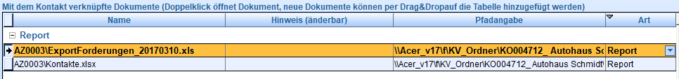 6. Tabelle mit den Dokumenten 