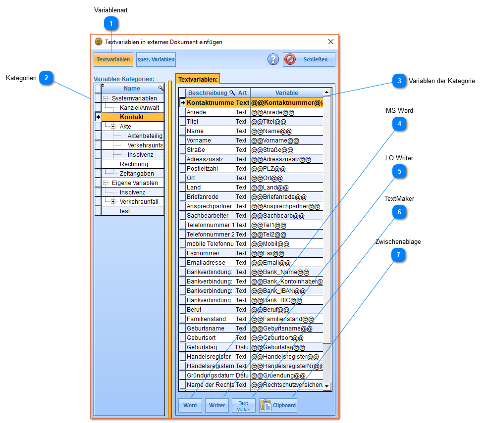 Textvariablen in externes Dokument einfügen